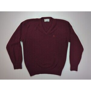 Vintage CHRISTIAN DIOR V Neck Sweater Men's L Maroon Logo Orlon Acrylic USA